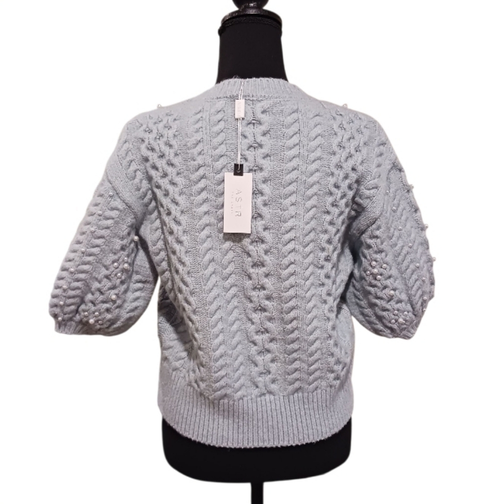 ASTR Koami Pearl Embellished Cableknit Sweater Haze Blue - Picture 6 of 10